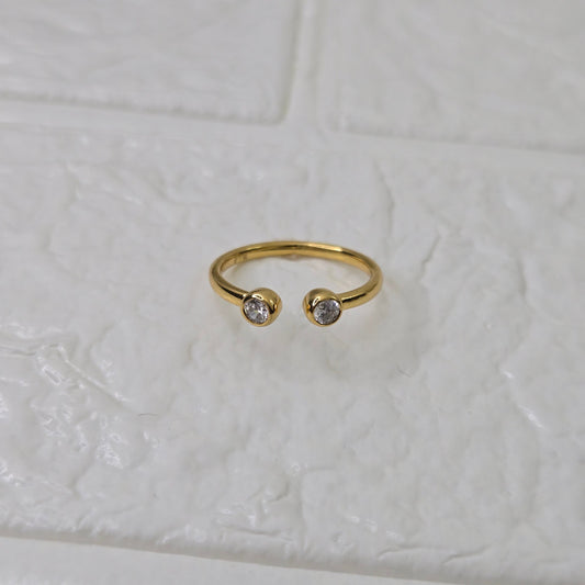 925 sterling silver Converge open ring for women with dual bezel-set stones in gold finish