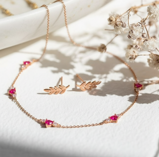 Minimalistic jewellery placed on elegant white background