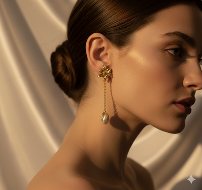 Model wearing a versatile 925 silver flower drop earring.