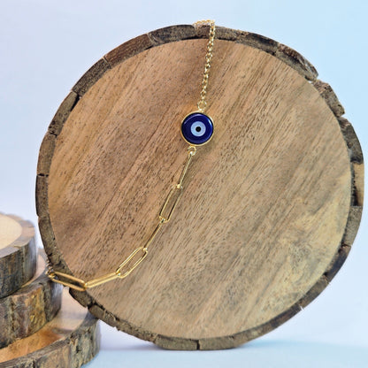 925 sterling silver Nazar Cut bracelet for women with evil eye charm and modern chain design