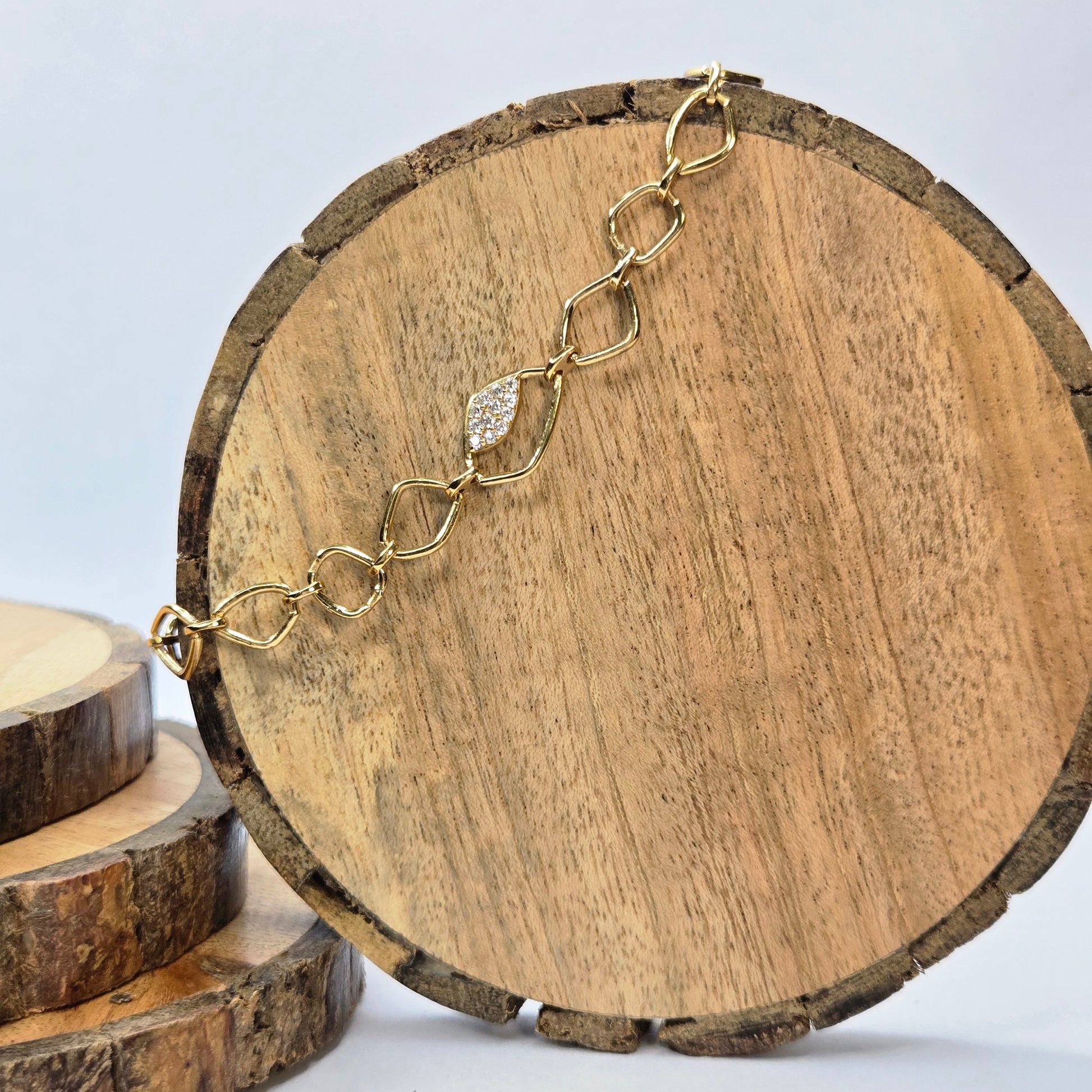 925 sterling silver Irregular geometric link bracelet for women with rose gold finish and stone accent