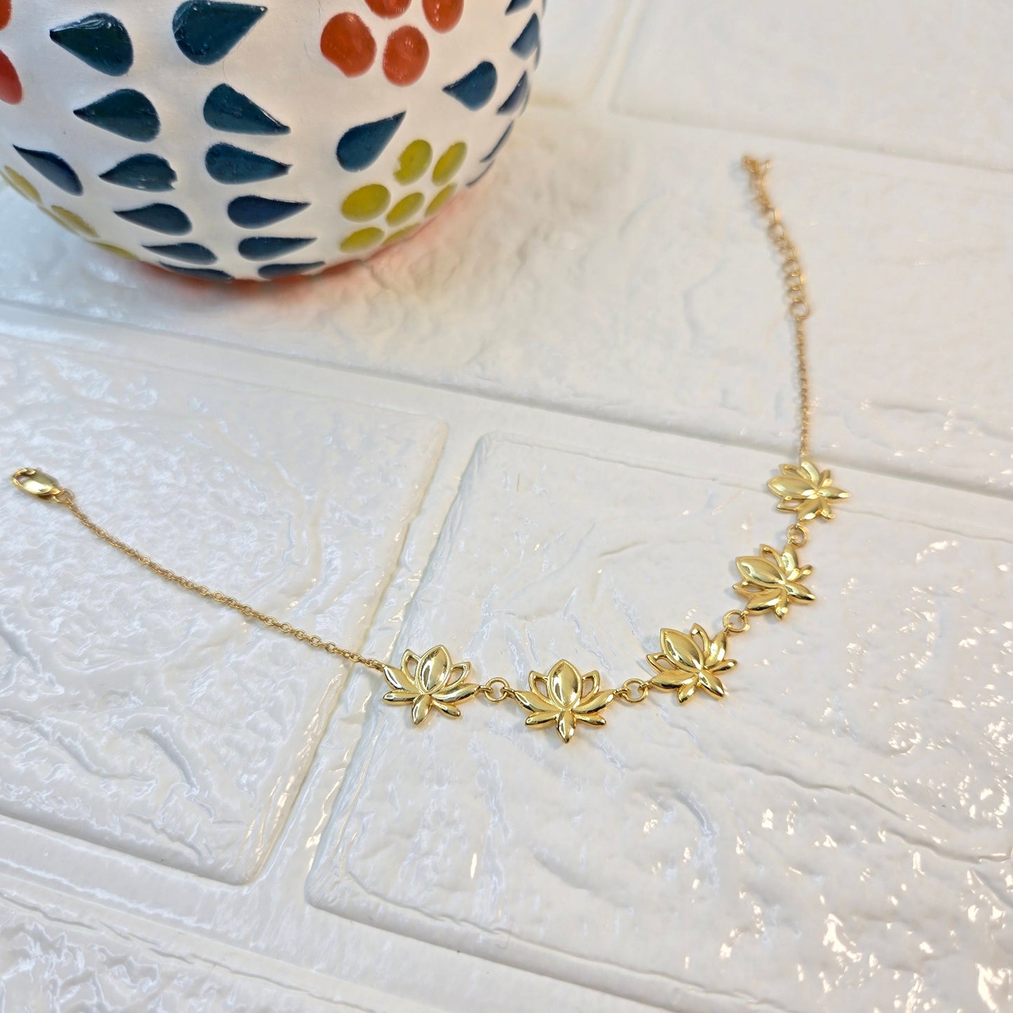 925 sterling silver Lotus Love bracelet for women with rose gold lotus motifs