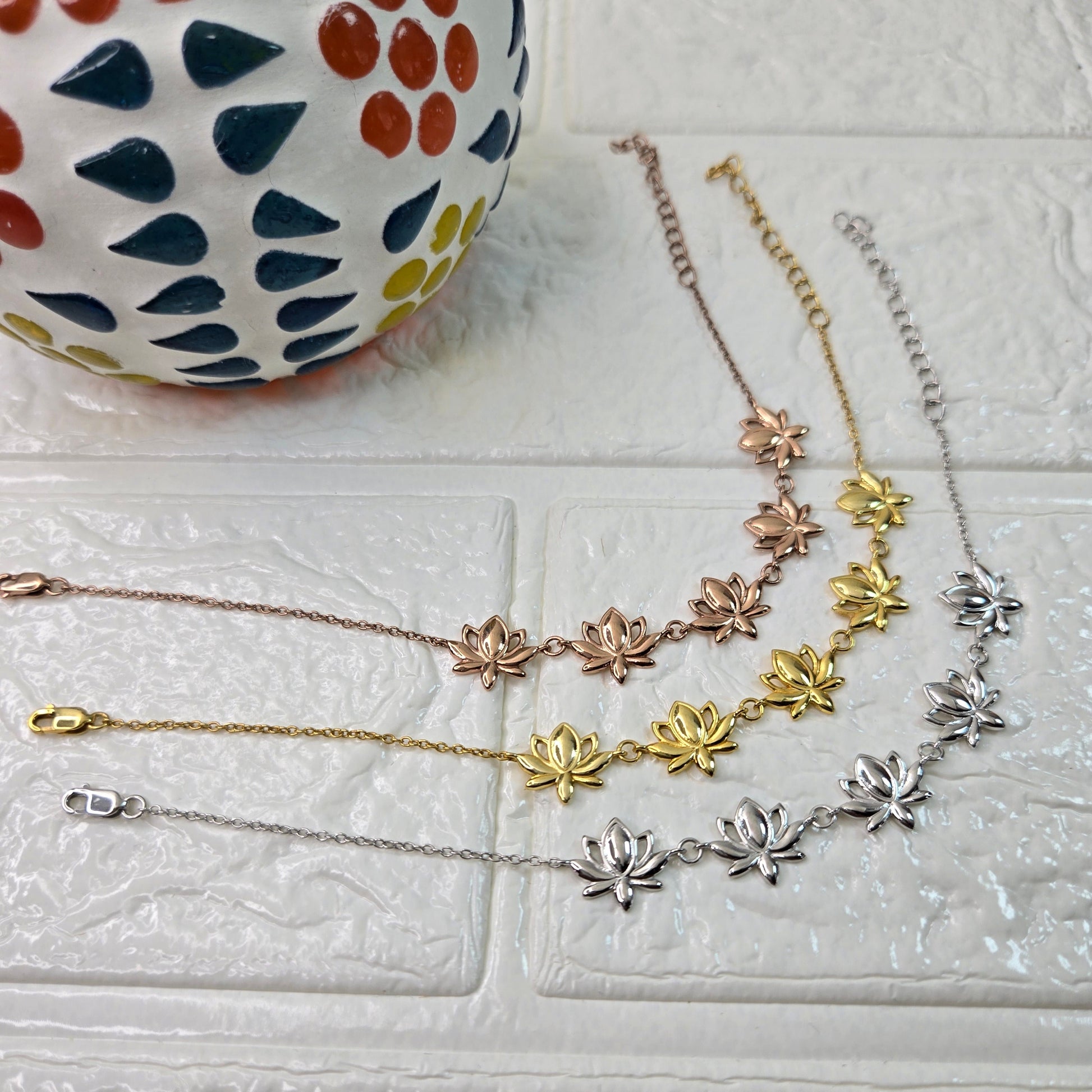 925 sterling silver Lotus Love bracelet for women with rose gold lotus motifs