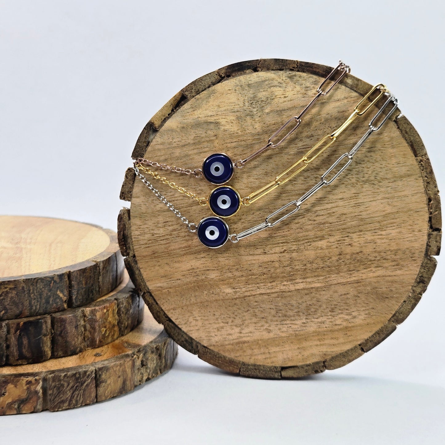 925 sterling silver Nazar Cut bracelet for women with evil eye charm and modern chain design