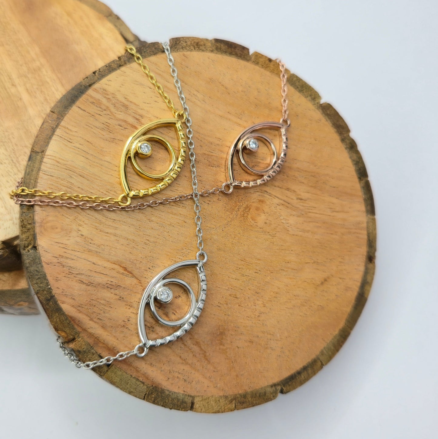 925 sterling silver Third Eye bracelet for women with eye symbol and central stone, minimalist spiritual jewellery