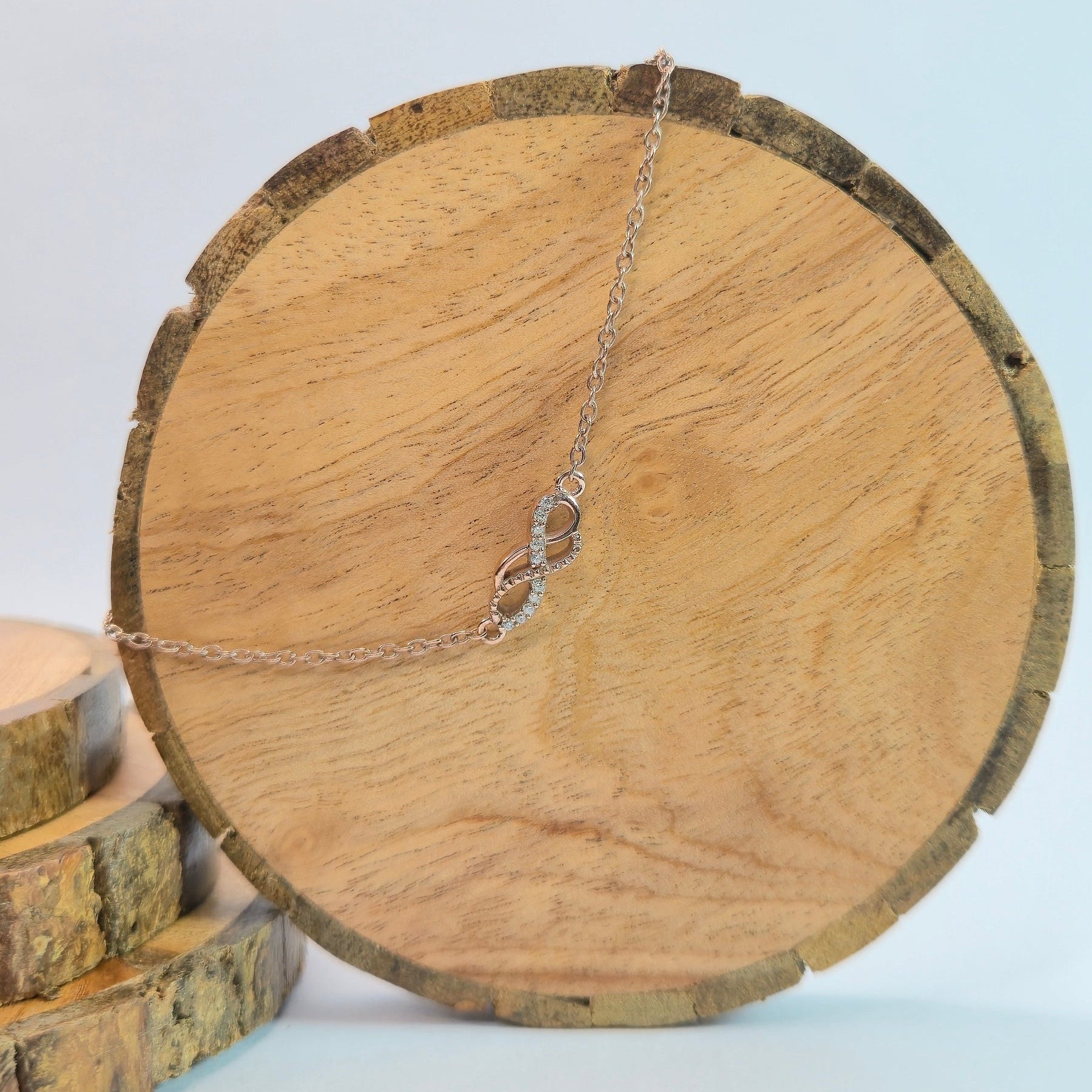 925 sterling silver Double Infinity bracelet for women with interlinked infinity symbol and stone accents