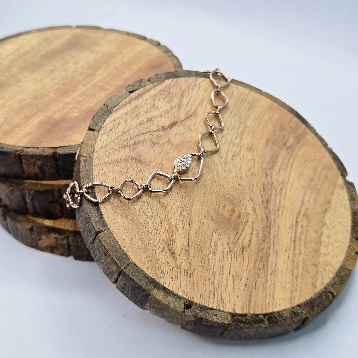 925 sterling silver Irregular geometric link bracelet for women with rose gold finish and stone accent