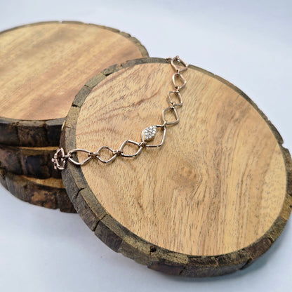 925 sterling silver Irregular geometric link bracelet for women with rose gold finish and stone accent