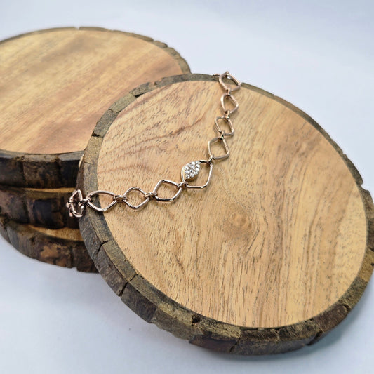 925 sterling silver Irregular geometric link bracelet for women with rose gold finish and stone accent