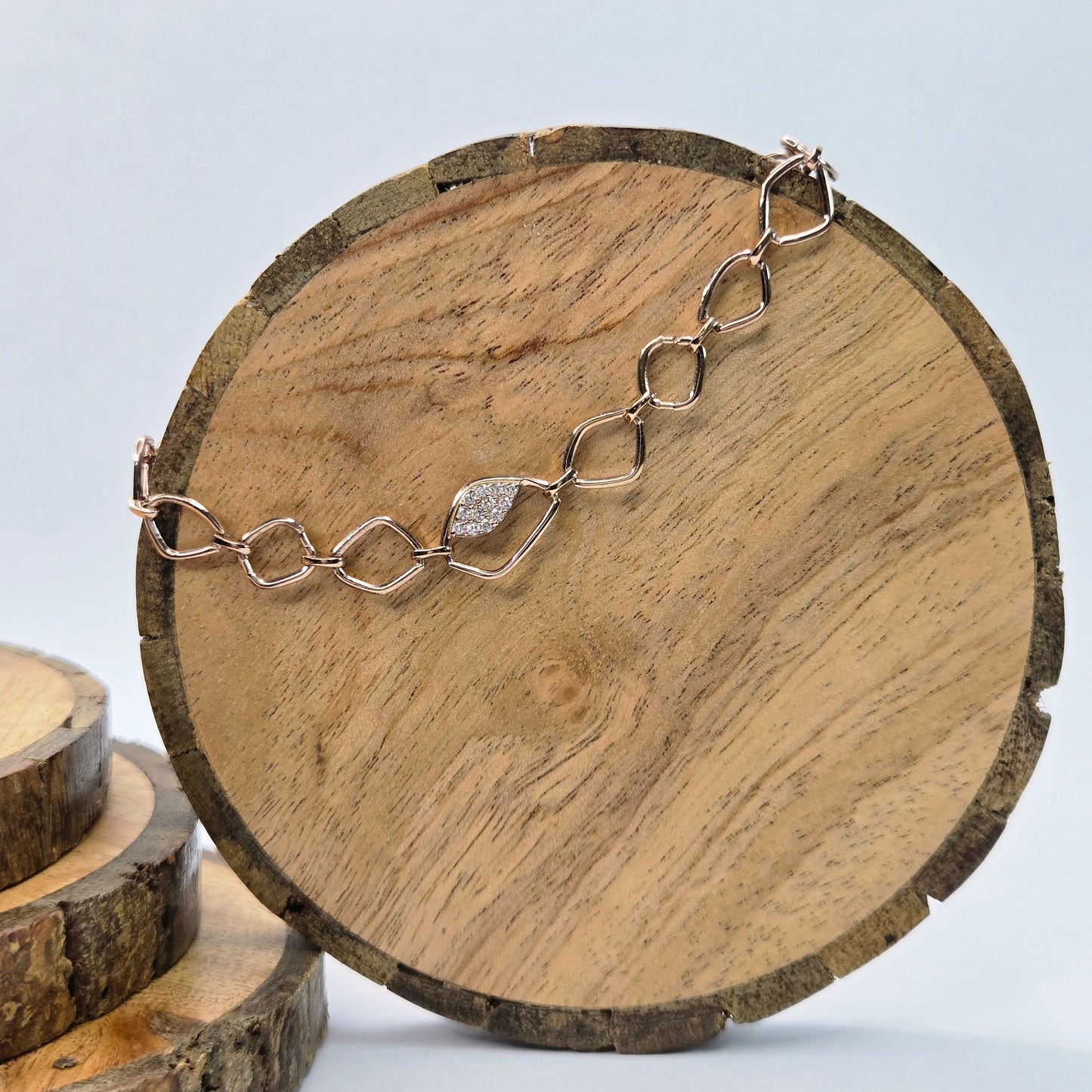 925 sterling silver Irregular geometric link bracelet for women with rose gold finish and stone accent