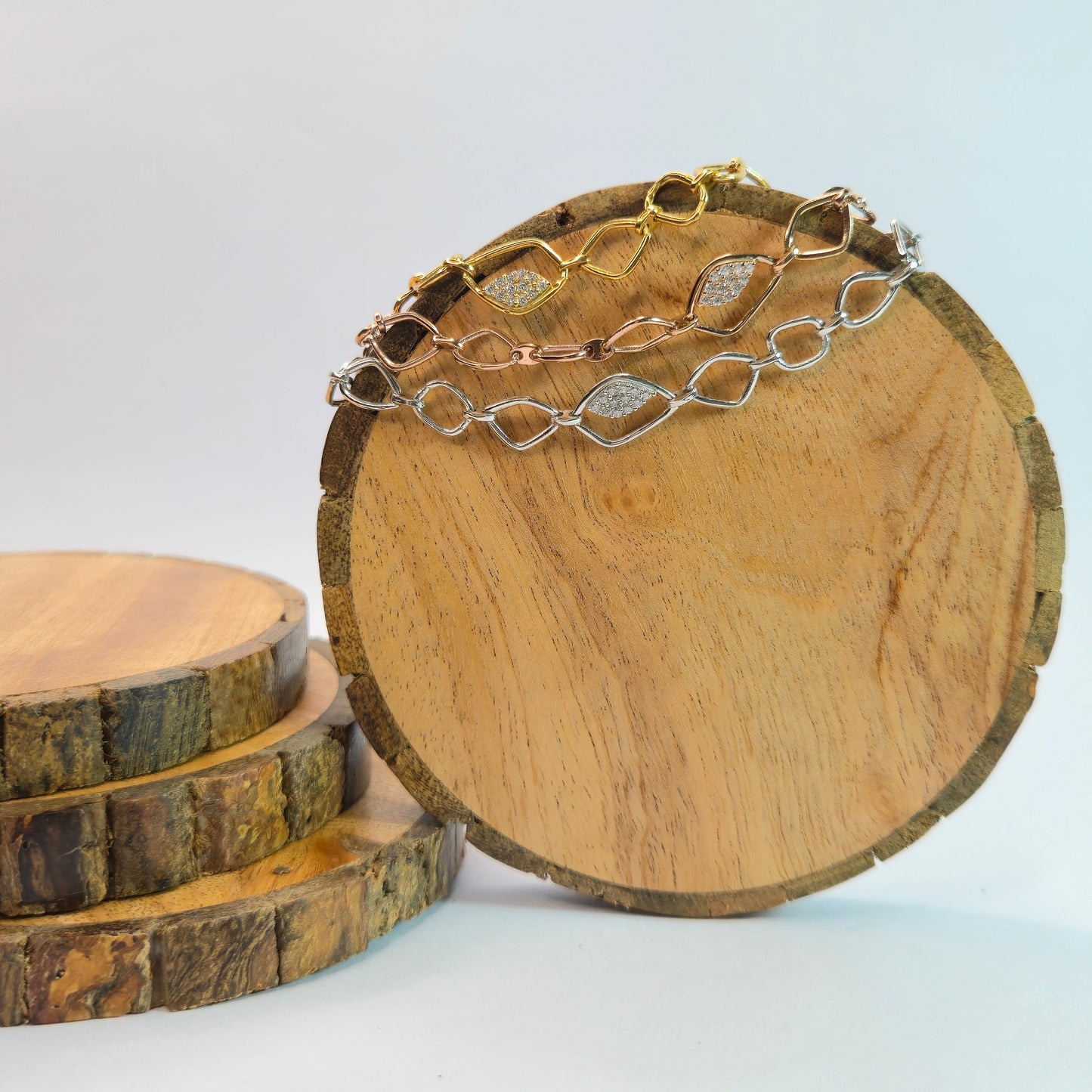 925 sterling silver Irregular geometric link bracelet for women with rose gold finish and stone accent