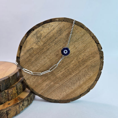 925 sterling silver Nazar Cut bracelet for women with evil eye charm and modern chain design