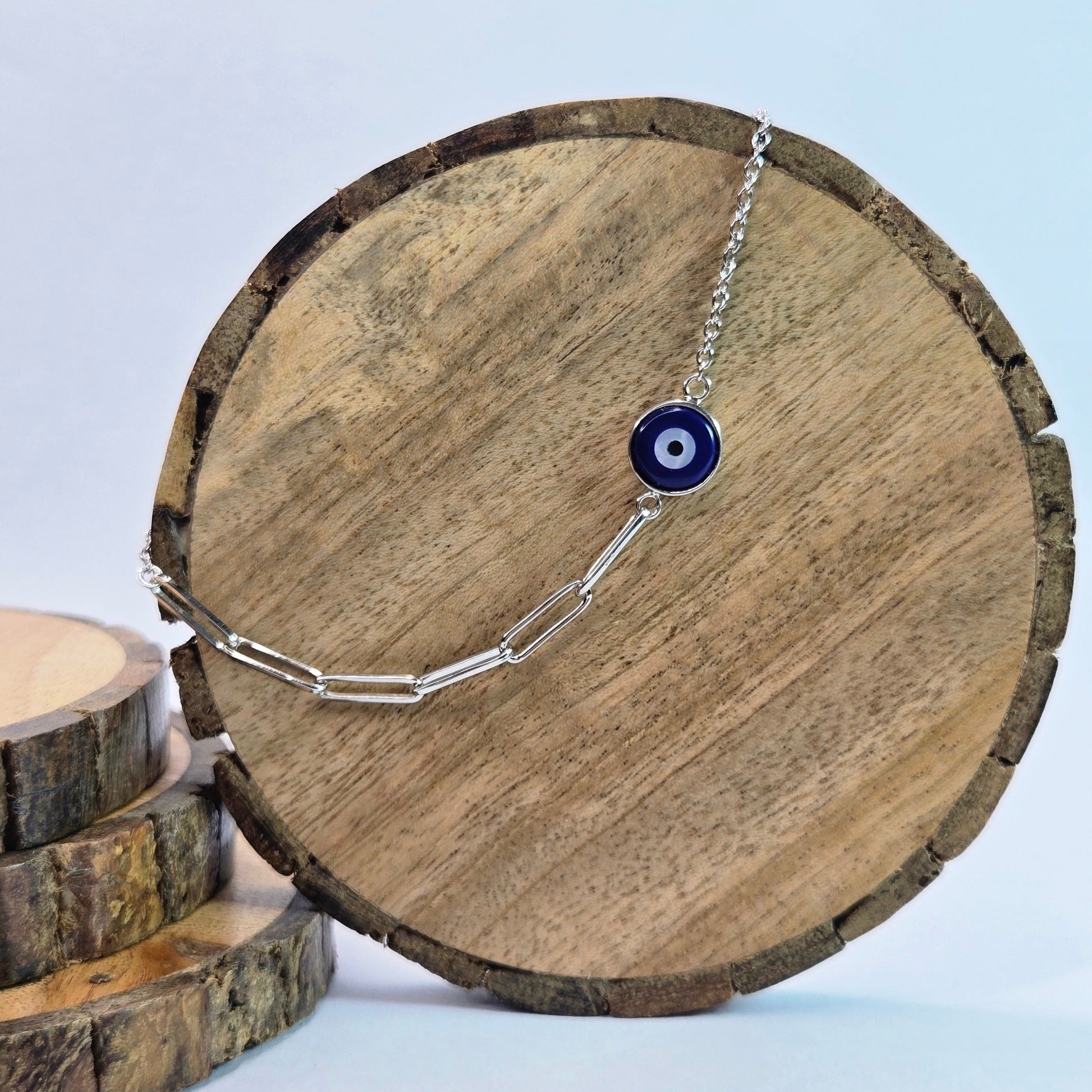 925 sterling silver Nazar Cut bracelet for women with evil eye charm and modern chain design