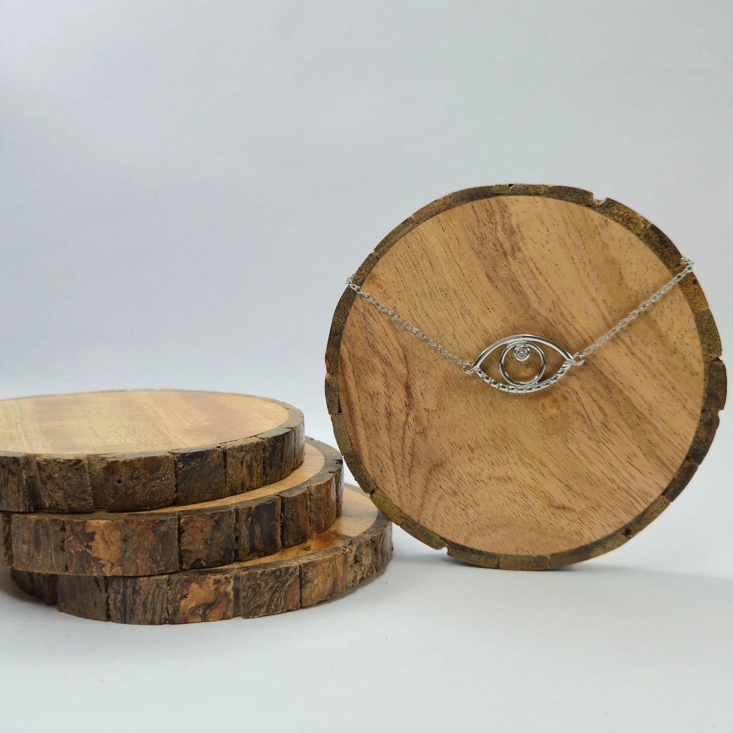 925 sterling silver Third Eye bracelet for women with eye symbol and central stone, minimalist spiritual jewellery