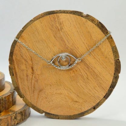 925 sterling silver Third Eye bracelet for women with eye symbol and central stone, minimalist spiritual jewellery
