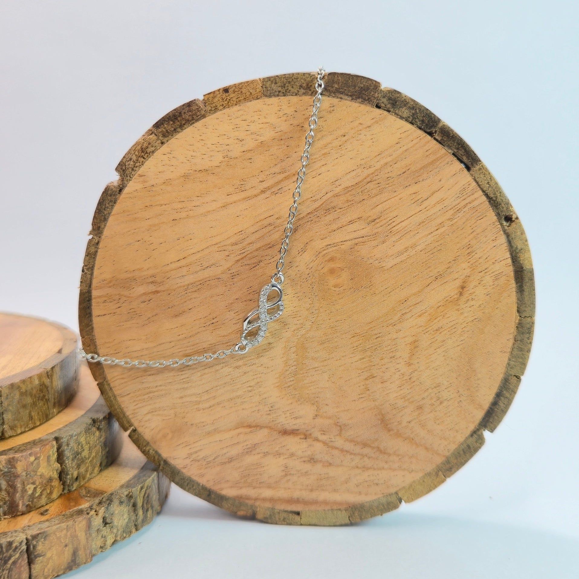 925 sterling silver Double Infinity bracelet for women with interlinked infinity symbol and stone accents