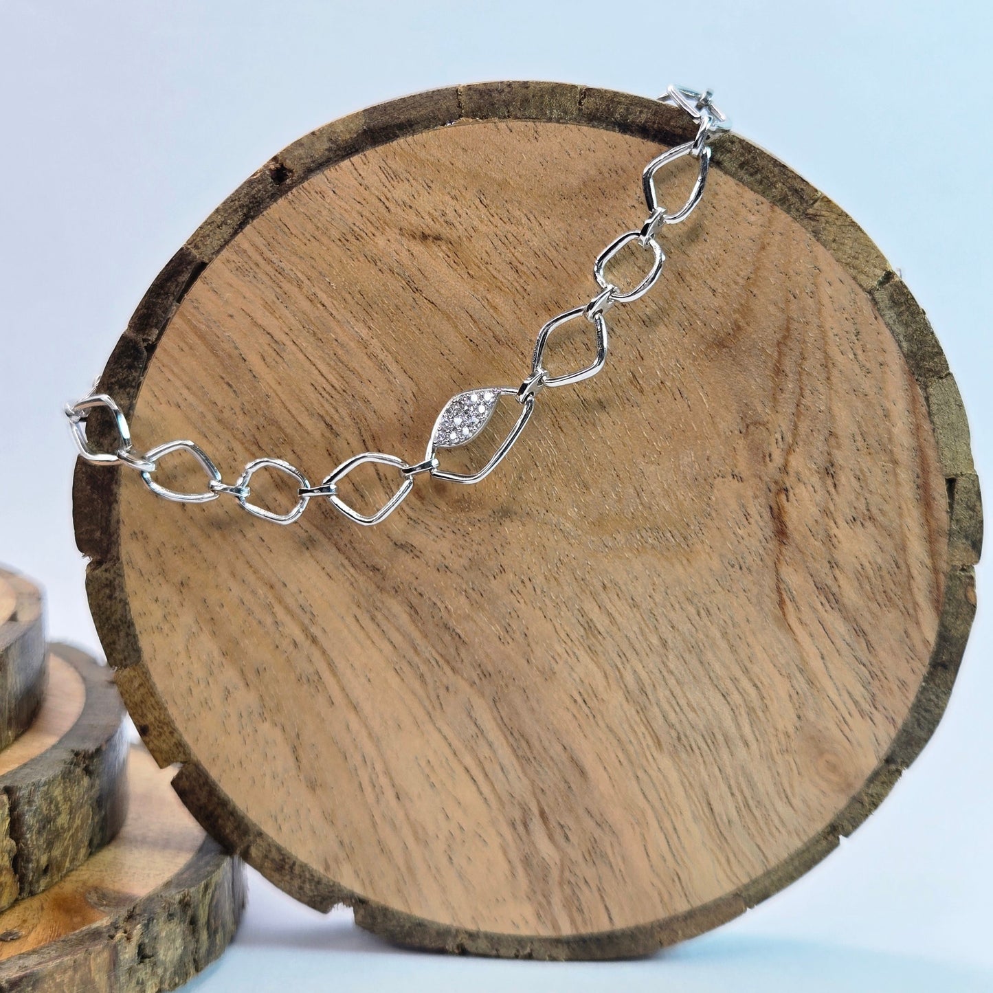 925 sterling silver Irregular geometric link bracelet for women with rose gold finish and stone accent