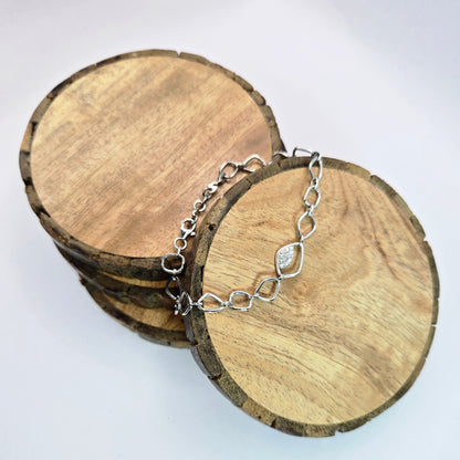 925 sterling silver Irregular geometric link bracelet for women with rose gold finish and stone accent