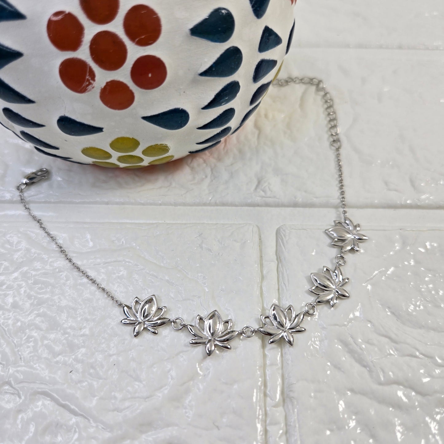 925 sterling silver Lotus Love bracelet for women with rose gold lotus motifs