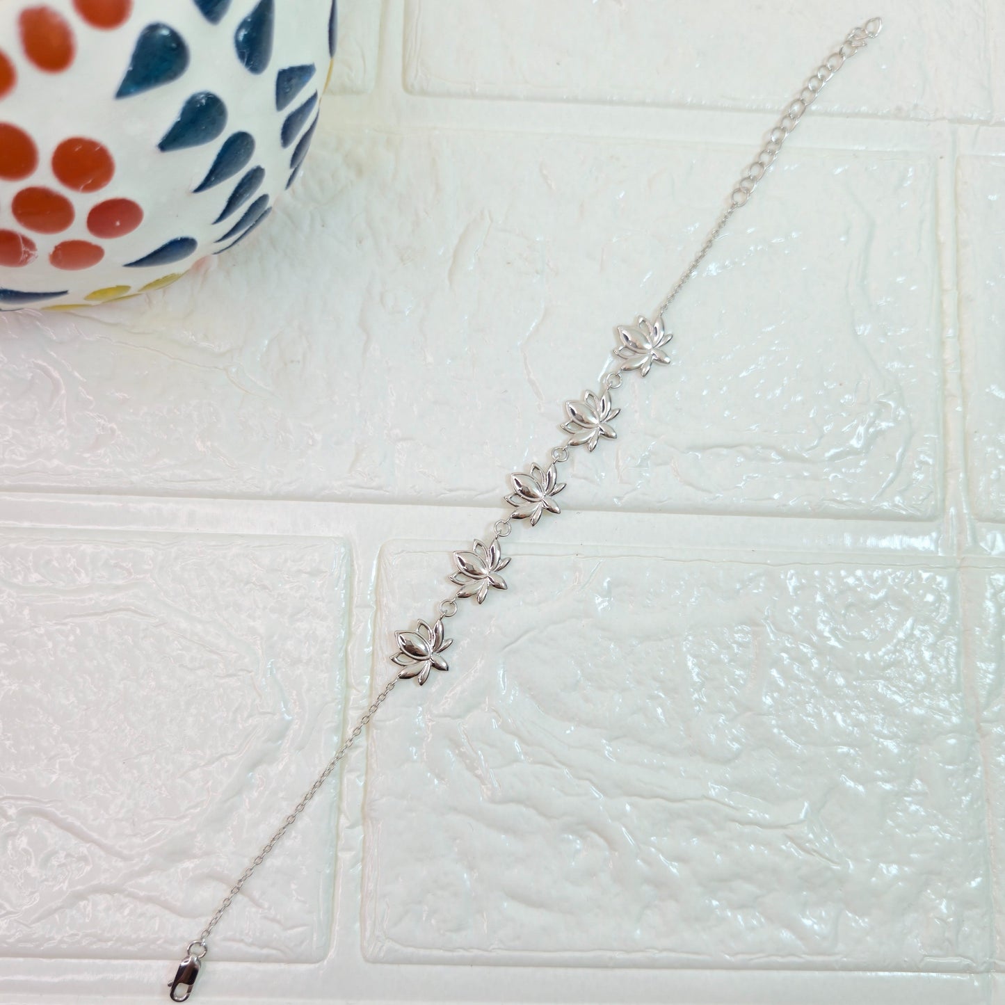 925 sterling silver Lotus Love bracelet for women with rose gold lotus motifs