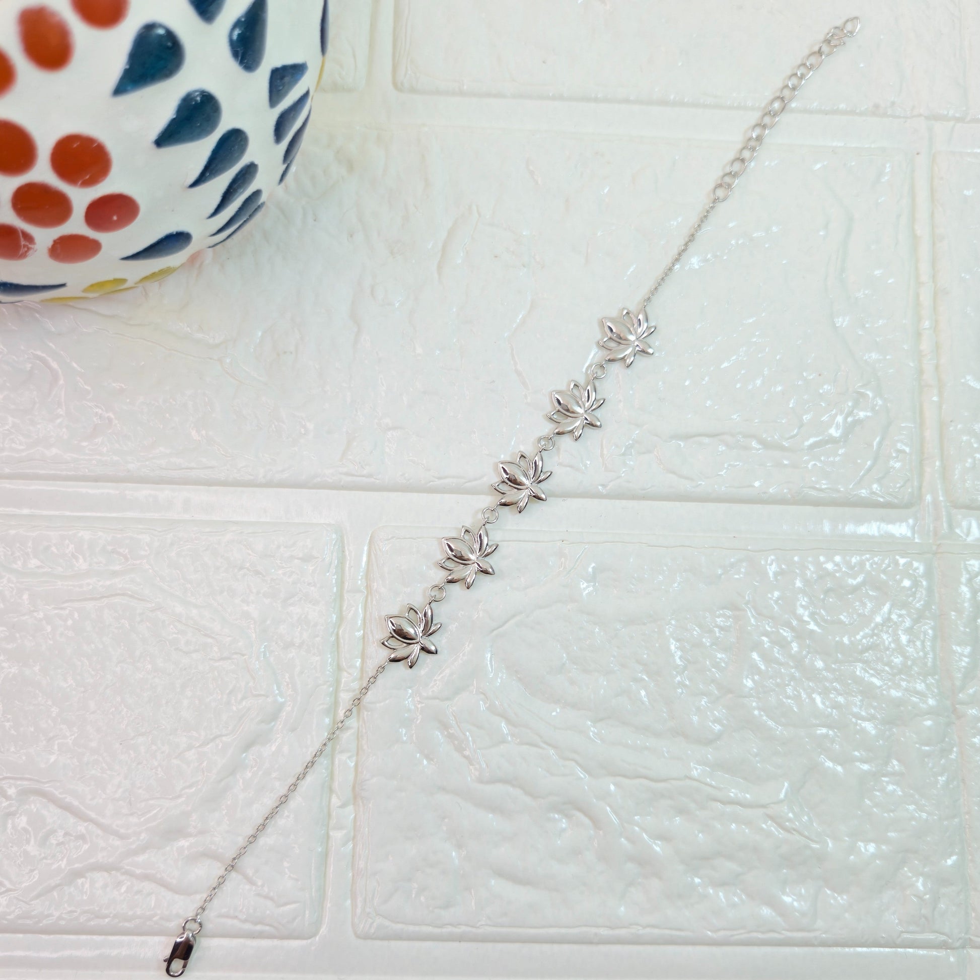 925 sterling silver Lotus Love bracelet for women with rose gold lotus motifs