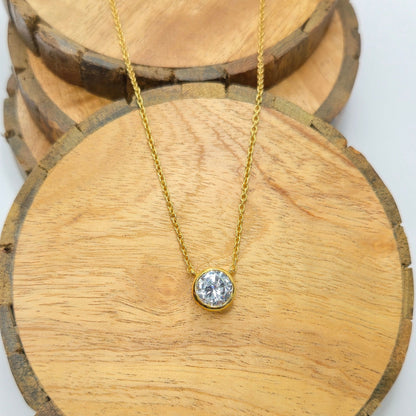 Minimalist 925 sterling silver Mini Dot pendant necklace with round solitaire stone, everyday office wear chain for women