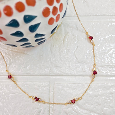 925 sterling silver Winged Heart necklace for women with red heart stones and delicate chain