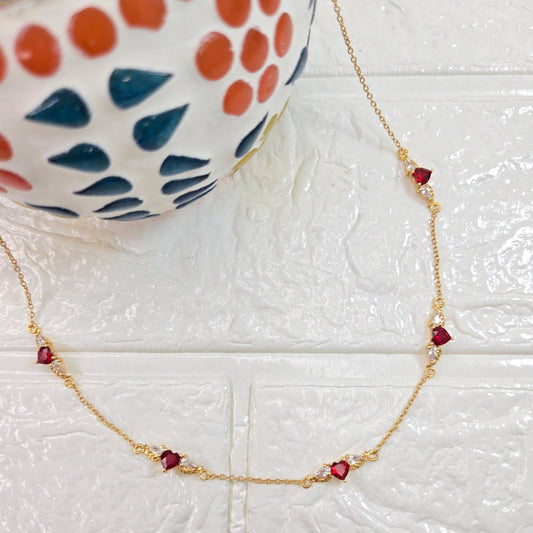 925 sterling silver Winged Heart necklace for women with red heart stones and delicate chain