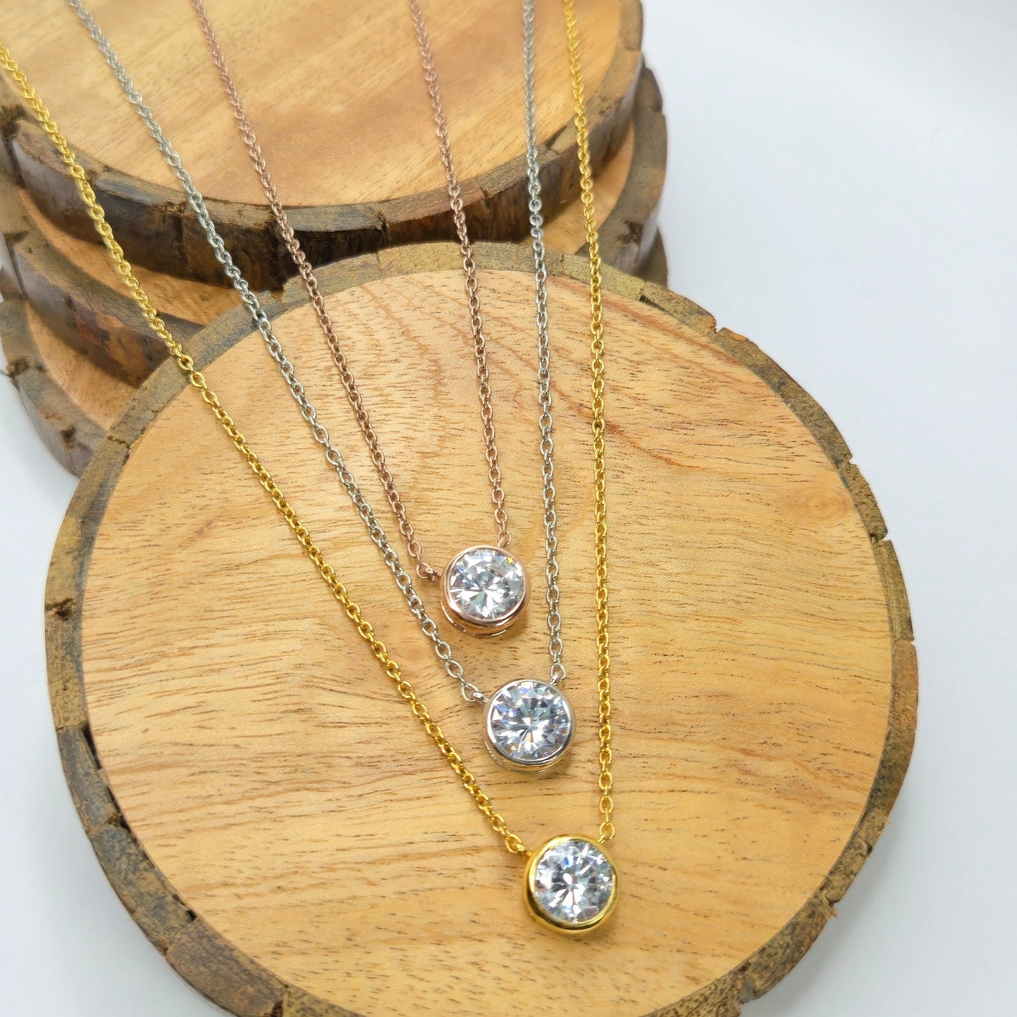 Minimalist 925 sterling silver Mini Dot pendant necklace with round solitaire stone, everyday office wear chain for women