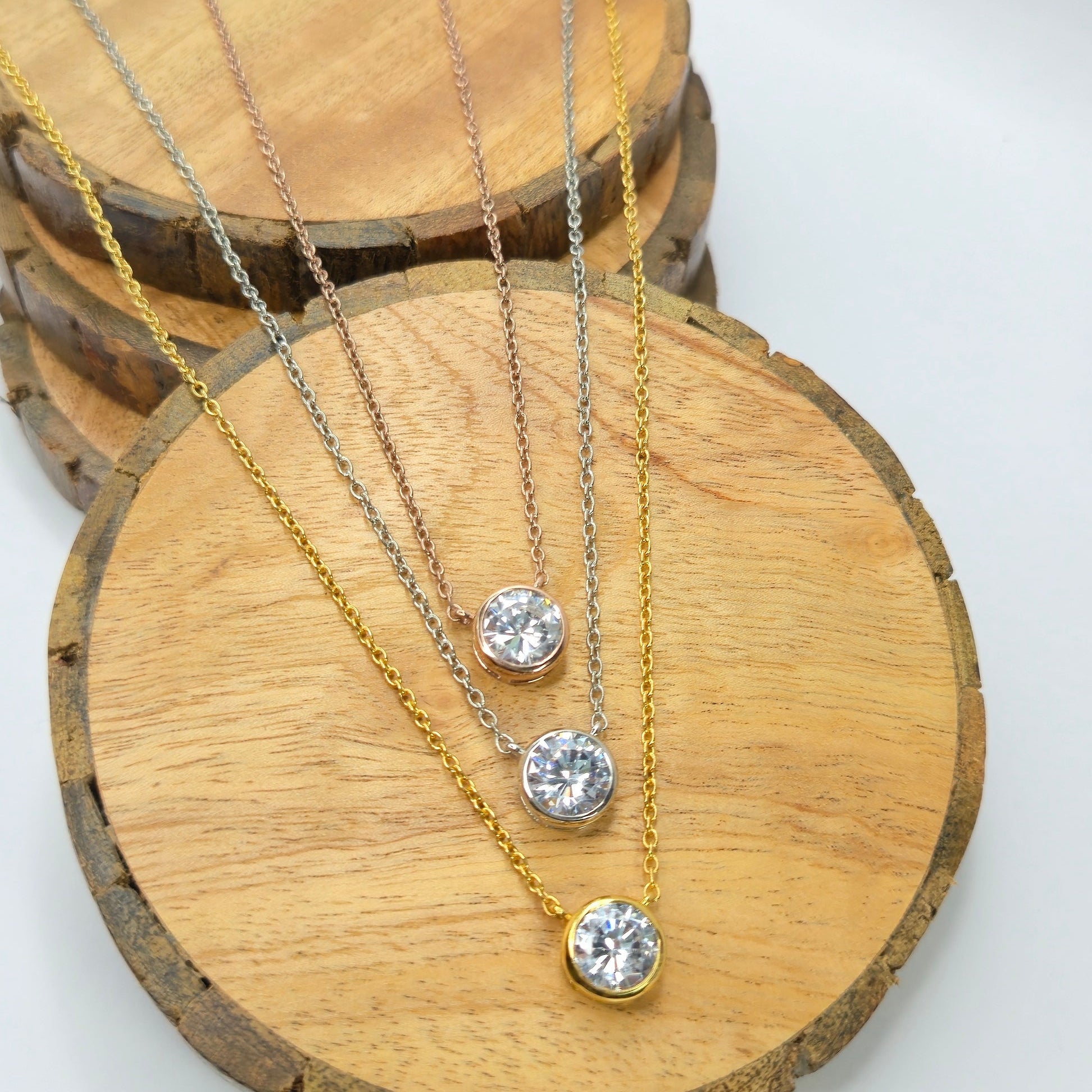 Minimalist 925 sterling silver Mini Dot pendant necklace with round solitaire stone, everyday office wear chain for women