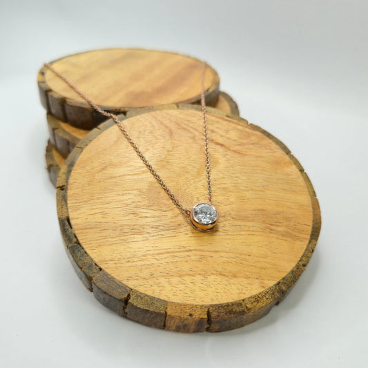 Minimalist 925 sterling silver Mini Dot pendant necklace with round solitaire stone, everyday office wear chain for women