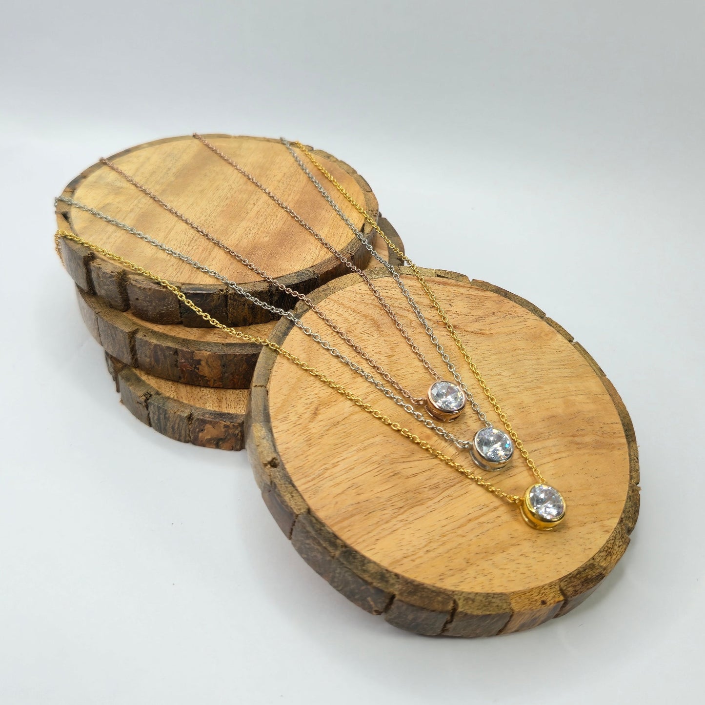 Minimalist 925 sterling silver Mini Dot pendant necklace with round solitaire stone, everyday office wear chain for women