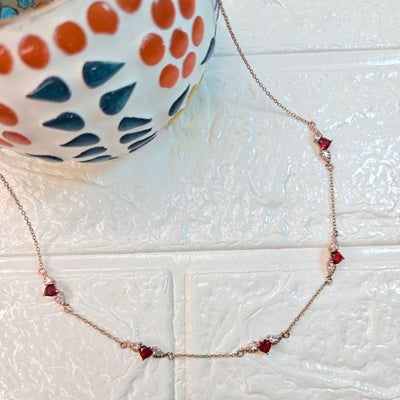 925 sterling silver Winged Heart necklace for women with red heart stones and delicate chain