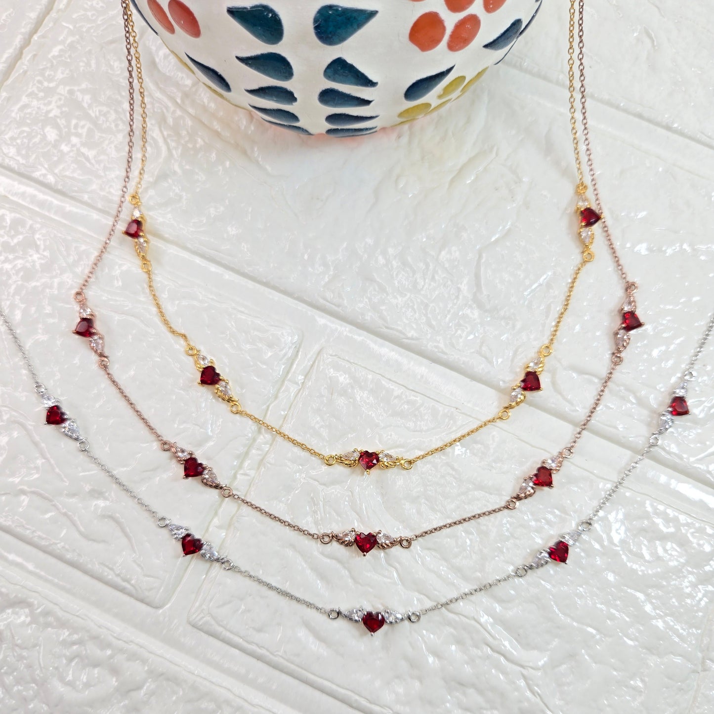 925 sterling silver Winged Heart necklace for women with red heart stones and delicate chain