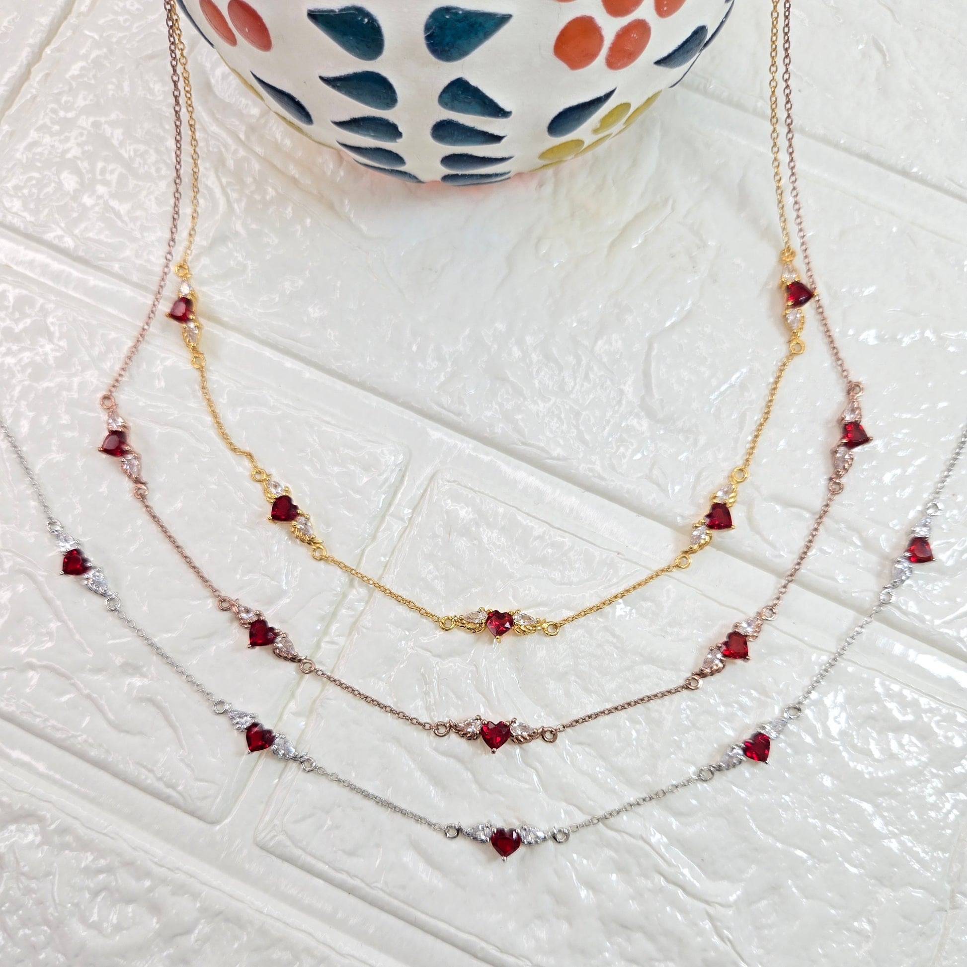 925 sterling silver Winged Heart necklace for women with red heart stones and delicate chain