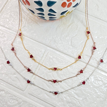 925 sterling silver Winged Heart necklace for women with red heart stones and delicate chain