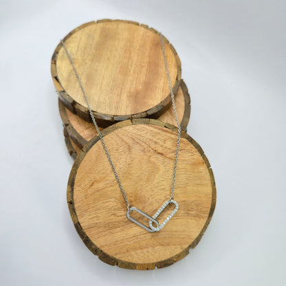 925 sterling silver Nexus interlinked pendant necklace with geometric rectangular links, minimalist everyday wear chain for women.