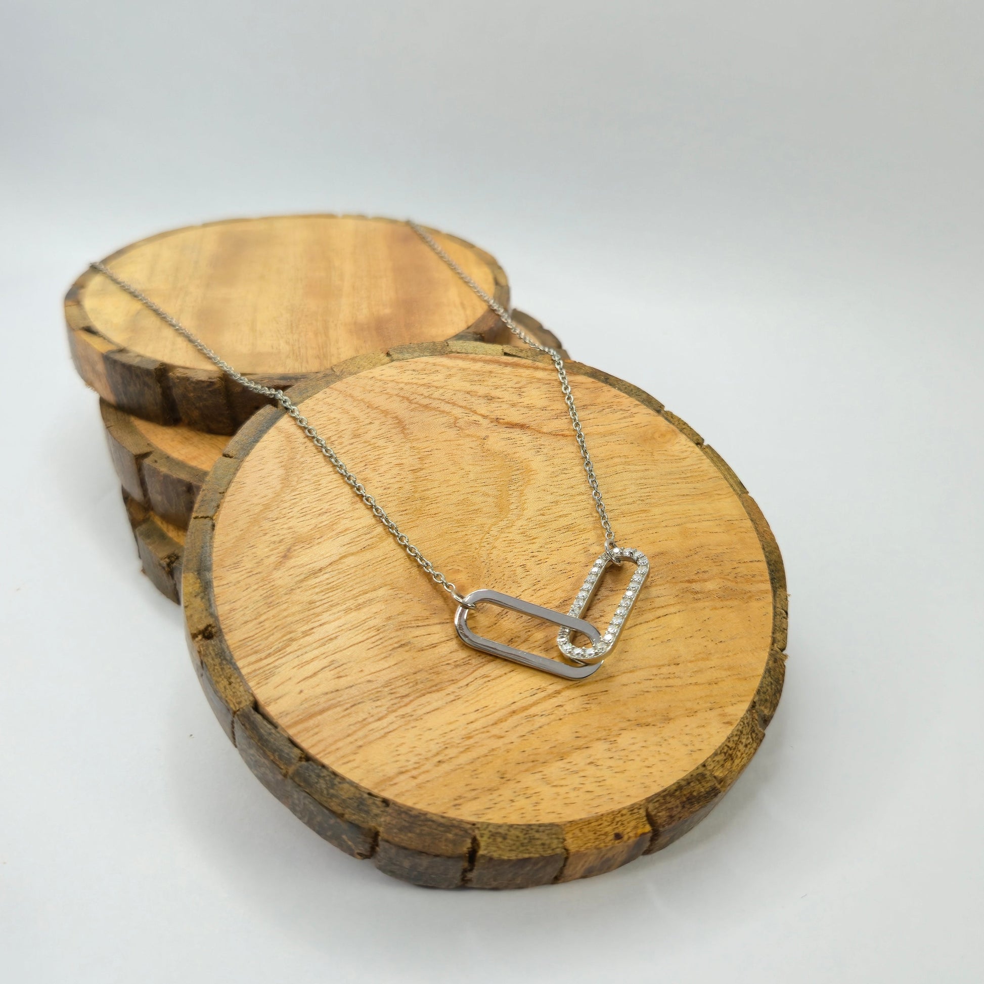 925 sterling silver Nexus interlinked pendant necklace with geometric rectangular links, minimalist everyday wear chain for women.