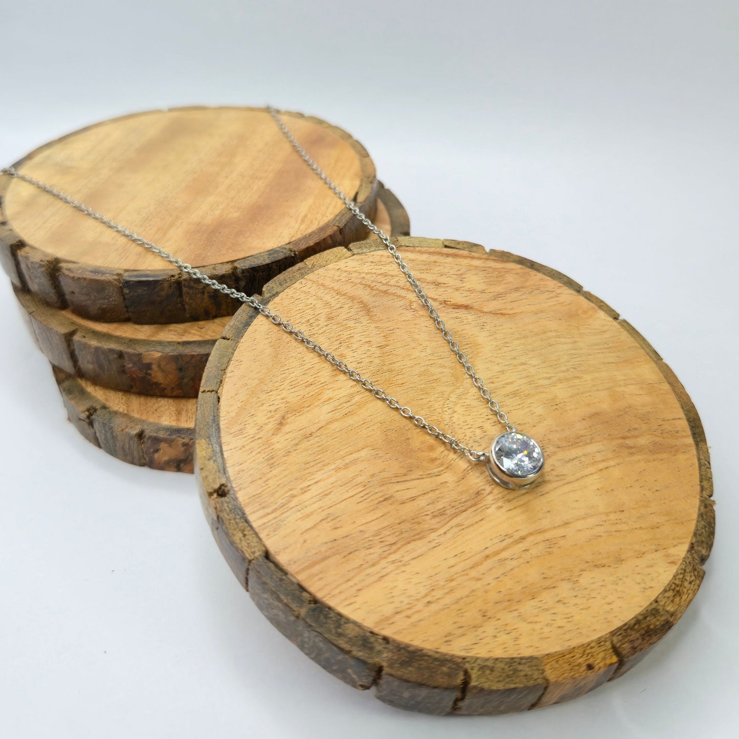 Minimalist 925 sterling silver Mini Dot pendant necklace with round solitaire stone, everyday office wear chain for women