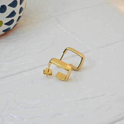 925 sterling silver Contour square hoop earrings for women with sculpted curved design