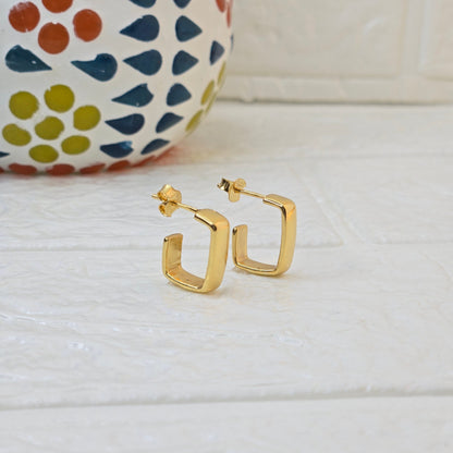 925 sterling silver Contour square hoop earrings for women with sculpted curved design