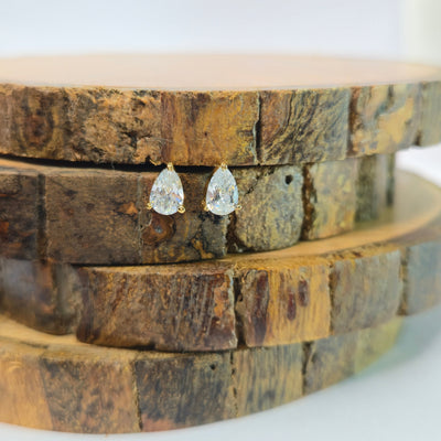 925 sterling silver Aurelia pear-cut stud earrings for women with gold prong setting