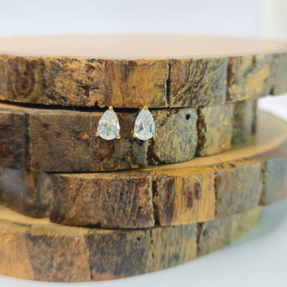 925 sterling silver Aurelia pear-cut stud earrings for women with gold prong setting