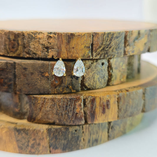 925 sterling silver Aurelia pear-cut stud earrings for women with gold prong setting