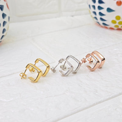 925 sterling silver Contour square hoop earrings for women with sculpted curved design