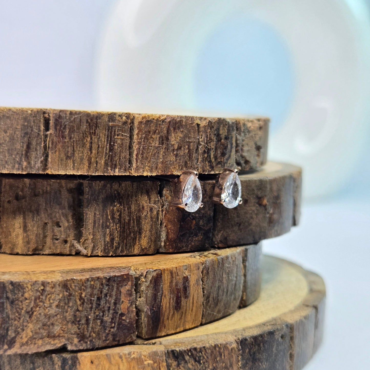 925 sterling silver Aurelia pear-cut stud earrings for women with gold prong setting