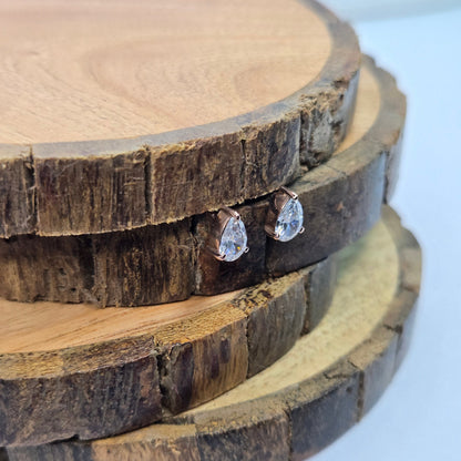 925 sterling silver Aurelia pear-cut stud earrings for women with gold prong setting