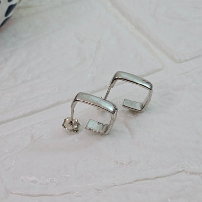 925 sterling silver Contour square hoop earrings for women with sculpted curved design