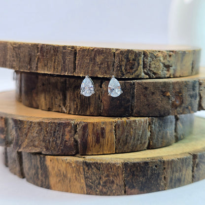 925 sterling silver Aurelia pear-cut stud earrings for women with gold prong setting