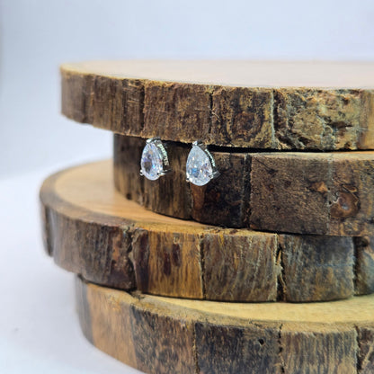 925 sterling silver Aurelia pear-cut stud earrings for women with gold prong setting